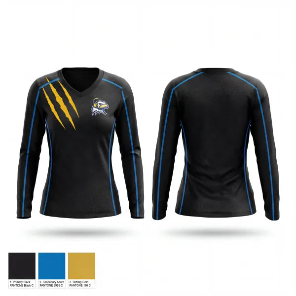 Womens Long Sleeve Vneck Shirt, HHS Eagles Esports, E-Sports, Teamtime, Team time, sublimation, custom sports apparel, team uniforms, spirit wear, spiritwear, sports uniforms, custom shirts, team store, custom team store, fundraiser sports, apparel fundraiser