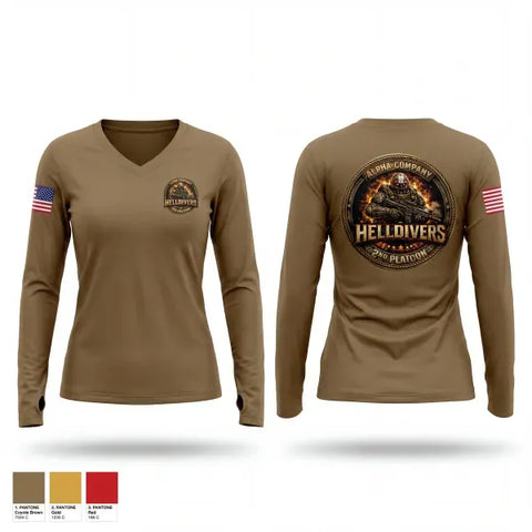Womens Long Sleeve Vneck Shirt, A Co, 3-60th, 2nd Platoon, Army, Teamtime, Team time, sublimation, custom sports apparel, team uniforms, spirit wear, spiritwear, sports uniforms, custom shirts, team store, custom team store, fundraiser sports, apparel fundraiser