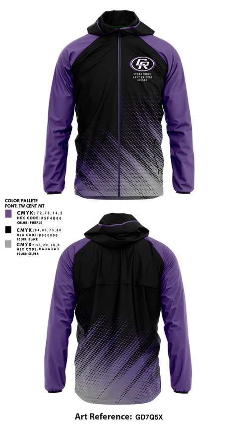 Windbreaker, Cedar Ridge Lady Raiders Soccer, Women's Soccer, Teamtime, Team time, sublimation, custom sports apparel, team uniforms, spirit wear, spiritwear, sports uniforms, custom shirts, team store, custom team store, fundraiser sports, apparel fundraiser