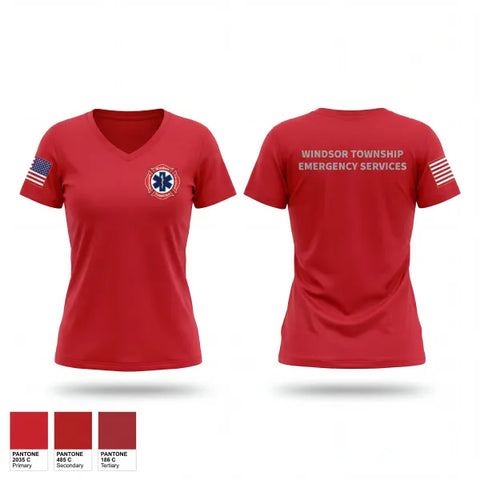 Womens Short Sleeve Vneck Shirt, Windsor Township Emergency Services, Fire Department, Teamtime, Team time, sublimation, custom sports apparel, team uniforms, spirit wear, spiritwear, sports uniforms, custom shirts, team store, custom team store, fundraiser sports, apparel fundraiser