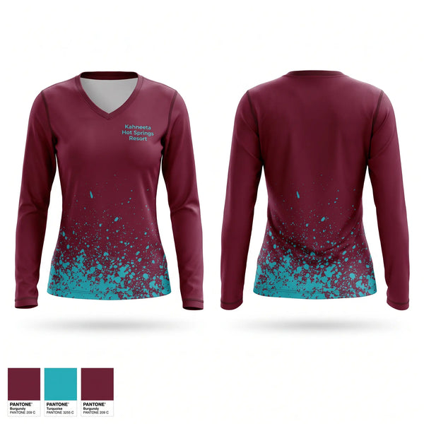 Womens Long Sleeve Vneck Shirt, Kahneeta Hot Springs Resort, , Teamtime, Team time, sublimation, custom sports apparel, team uniforms, spirit wear, spiritwear, sports uniforms, custom shirts, team store, custom team store, fundraiser sports, apparel fundraiser