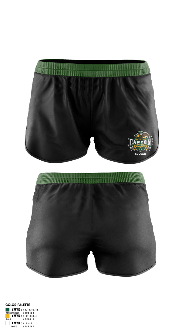 Womens Soccer Shorts, Canyon High School Girls Soccer, Women's Soccer, Teamtime, Team time, sublimation, custom sports apparel, team uniforms, spirit wear, spiritwear, sports uniforms, custom shirts, team store, custom team store, fundraiser sports, apparel fundraiser