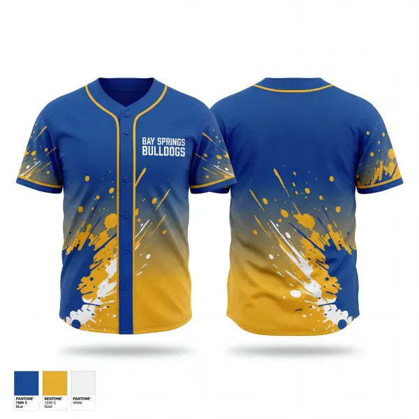 Full Button Baseball Jersey, Bay Springs Bulldogs, Baseball, Teamtime, Team time, sublimation, custom sports apparel, team uniforms, spirit wear, spiritwear, sports uniforms, custom shirts, team store, custom team store, fundraiser sports, apparel fundraiser