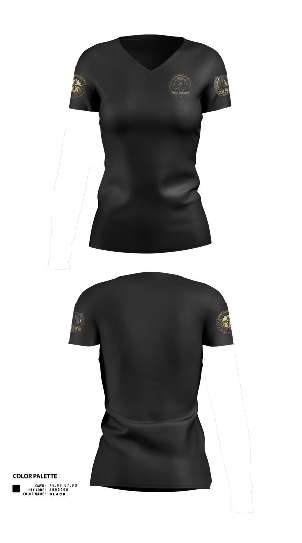 Womens Short Sleeve Vneck Shirt, Madigan pharmacy colts, Army, Teamtime, Team time, sublimation, custom sports apparel, team uniforms, spirit wear, spiritwear, sports uniforms, custom shirts, team store, custom team store, fundraiser sports, apparel fundraiser