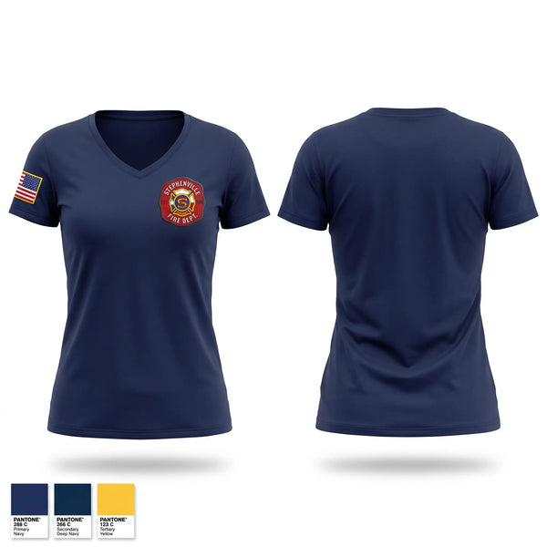 Womens Short Sleeve Vneck Shirt, Stephenville Fire Department, Fire Department, Teamtime, Team time, sublimation, custom sports apparel, team uniforms, spirit wear, spiritwear, sports uniforms, custom shirts, team store, custom team store, fundraiser sports, apparel fundraiser