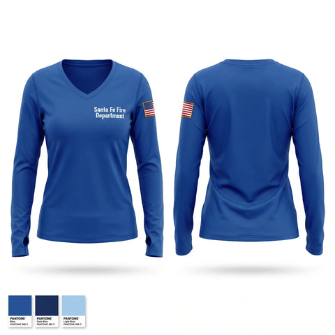 Womens Long Sleeve Vneck Shirt, Santa Fe Fire Department, Fire Department, Teamtime, Team time, sublimation, custom sports apparel, team uniforms, spirit wear, spiritwear, sports uniforms, custom shirts, team store, custom team store, fundraiser sports, apparel fundraiser
