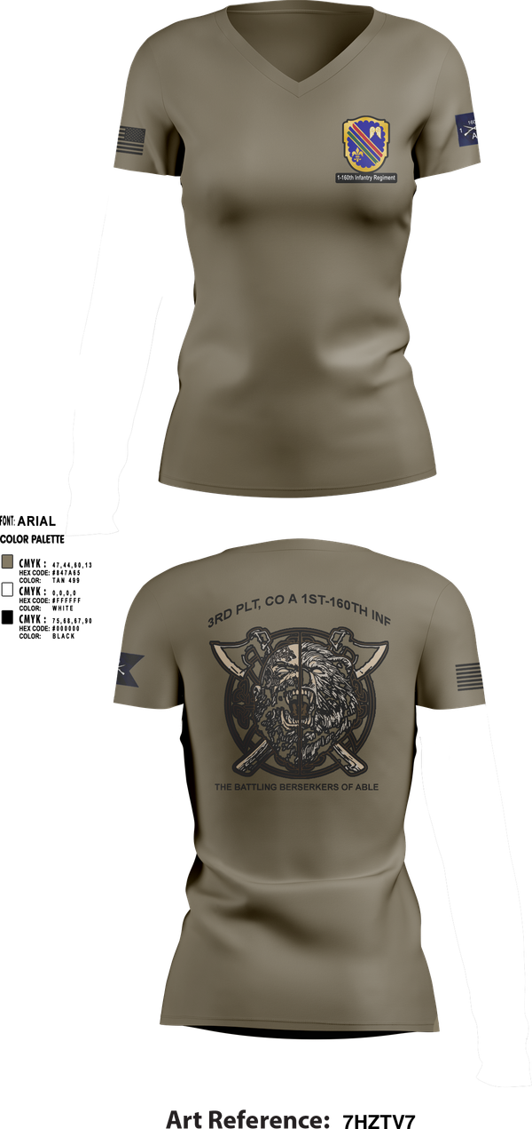 Womens Short Sleeve Vneck Shirt, Co A, 1st-160th INF, 79th IBCT, , Teamtime, Team time, sublimation, custom sports apparel, team uniforms, spirit wear, spiritwear, sports uniforms, custom shirts, team store, custom team store, fundraiser sports, apparel fundraiser