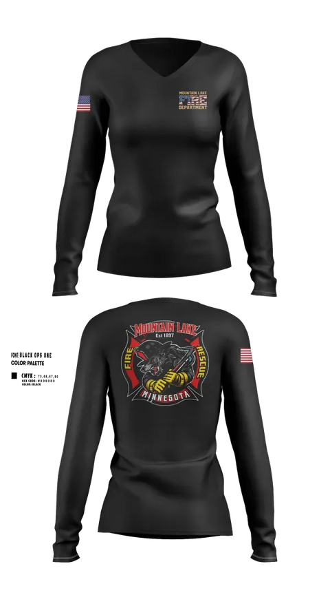 Womens Long Sleeve Vneck Shirt, Mountain Lake Fire & Rescue, Fire Department, Teamtime, Team time, sublimation, custom sports apparel, team uniforms, spirit wear, spiritwear, sports uniforms, custom shirts, team store, custom team store, fundraiser sports, apparel fundraiser