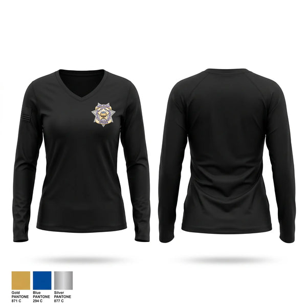 Womens Long Sleeve Vneck Shirt, Forensic specialists, Police, Teamtime, Team time, sublimation, custom sports apparel, team uniforms, spirit wear, spiritwear, sports uniforms, custom shirts, team store, custom team store, fundraiser sports, apparel fundraiser