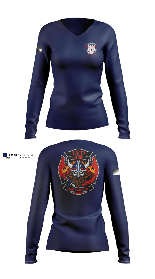 Womens Long Sleeve Vneck Shirt, LFD, Fire Department, Teamtime, Team time, sublimation, custom sports apparel, team uniforms, spirit wear, spiritwear, sports uniforms, custom shirts, team store, custom team store, fundraiser sports, apparel fundraiser