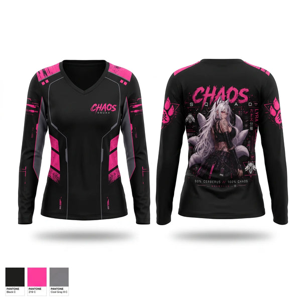 Womens Long Sleeve Vneck Shirt, Chaos squad 02, E-Sports, Teamtime, Team time, sublimation, custom sports apparel, team uniforms, spirit wear, spiritwear, sports uniforms, custom shirts, team store, custom team store, fundraiser sports, apparel fundraiser