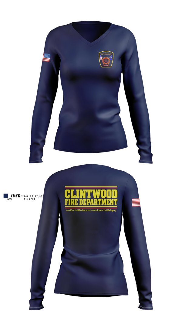 Womens Long Sleeve Vneck Shirt, Clintwood Fire Department, Fire Department, Teamtime, Team time, sublimation, custom sports apparel, team uniforms, spirit wear, spiritwear, sports uniforms, custom shirts, team store, custom team store, fundraiser sports, apparel fundraiser