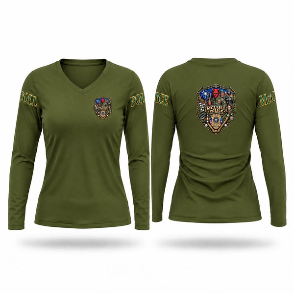 Womens Long Sleeve Vneck Shirt, McColl Police Department, Police, Teamtime, Team time, sublimation, custom sports apparel, team uniforms, spirit wear, spiritwear, sports uniforms, custom shirts, team store, custom team store, fundraiser sports, apparel fundraiser