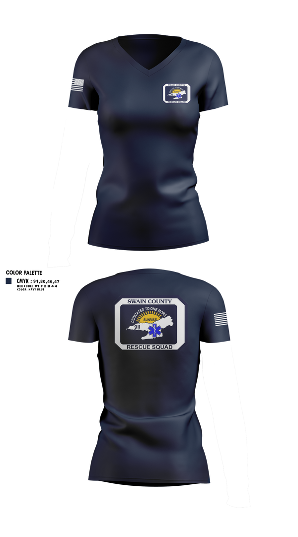 Womens Short Sleeve Vneck Shirt, Swain county rescue squad, EMS/EMT, Teamtime, Team time, sublimation, custom sports apparel, team uniforms, spirit wear, spiritwear, sports uniforms, custom shirts, team store, custom team store, fundraiser sports, apparel fundraiser