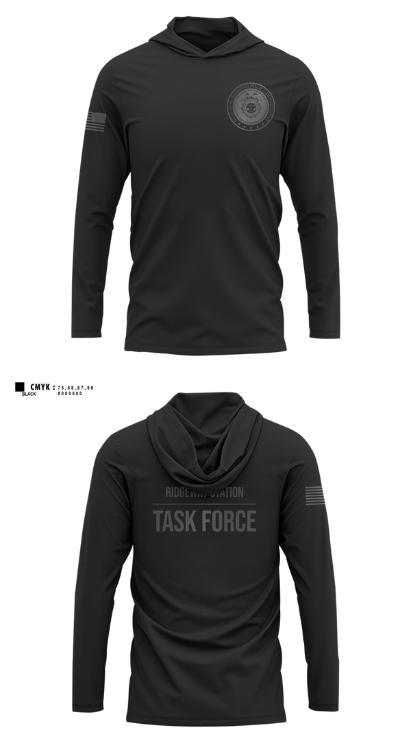Long Sleeve Performance Shirt with hood, Ridgeway Station Task Force, Police, Teamtime, Team time, sublimation, custom sports apparel, team uniforms, spirit wear, spiritwear, sports uniforms, custom shirts, team store, custom team store, fundraiser sports, apparel fundraiser