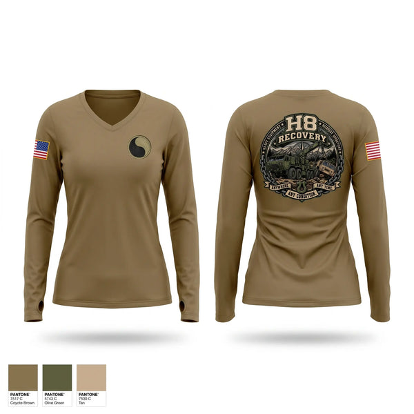 Womens Long Sleeve Vneck Shirt, H8 Recovery, Army, Teamtime, Team time, sublimation, custom sports apparel, team uniforms, spirit wear, spiritwear, sports uniforms, custom shirts, team store, custom team store, fundraiser sports, apparel fundraiser