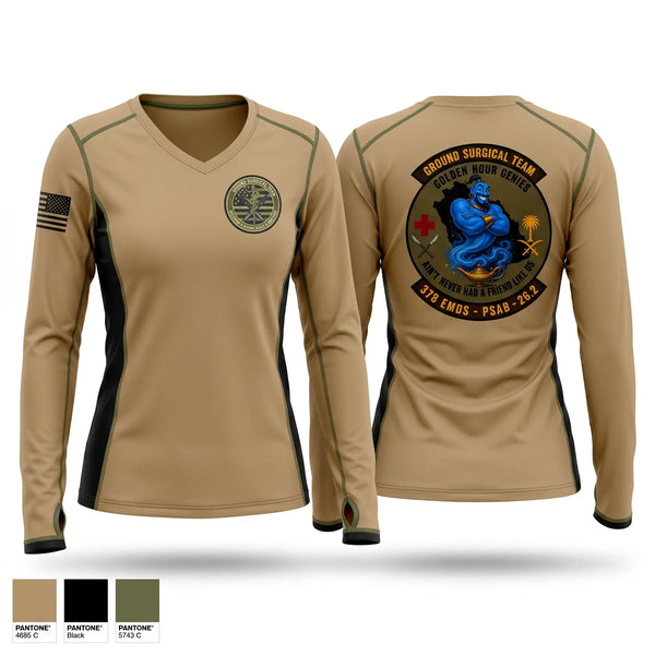 Womens Long Sleeve Vneck Shirt, 111th Ground Surgical Team, Air Force, Teamtime, Team time, sublimation, custom sports apparel, team uniforms, spirit wear, spiritwear, sports uniforms, custom shirts, team store, custom team store, fundraiser sports, apparel fundraiser