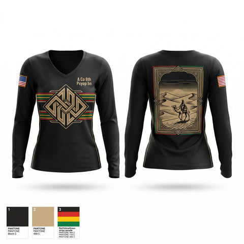 Womens Long Sleeve Vneck Shirt, A Co 8th Psyop bn, Army, Teamtime, Team time, sublimation, custom sports apparel, team uniforms, spirit wear, spiritwear, sports uniforms, custom shirts, team store, custom team store, fundraiser sports, apparel fundraiser