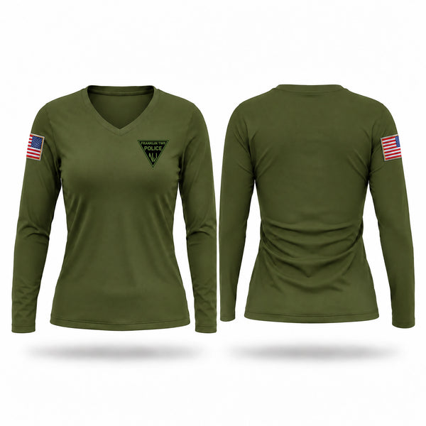 Womens Long Sleeve Vneck Shirt, Franklin Township Police Department, Police, Teamtime, Team time, sublimation, custom sports apparel, team uniforms, spirit wear, spiritwear, sports uniforms, custom shirts, team store, custom team store, fundraiser sports, apparel fundraiser