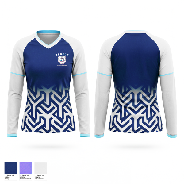 Womens Long Sleeve Vneck Shirt, Rebels, Women's Soccer, Teamtime, Team time, sublimation, custom sports apparel, team uniforms, spirit wear, spiritwear, sports uniforms, custom shirts, team store, custom team store, fundraiser sports, apparel fundraiser