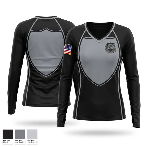Womens Long Sleeve Vneck Shirt, Readington Police Department/PBA317, Police, Teamtime, Team time, sublimation, custom sports apparel, team uniforms, spirit wear, spiritwear, sports uniforms, custom shirts, team store, custom team store, fundraiser sports, apparel fundraiser