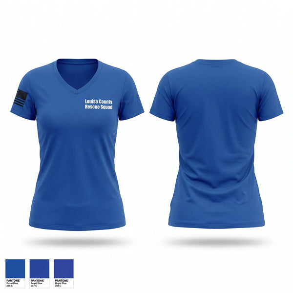 Womens Short Sleeve Vneck Shirt, Louisa County Rescue Squad, EMS/EMT, Teamtime, Team time, sublimation, custom sports apparel, team uniforms, spirit wear, spiritwear, sports uniforms, custom shirts, team store, custom team store, fundraiser sports, apparel fundraiser