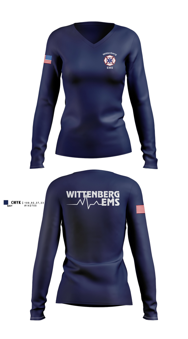 Womens Long Sleeve Vneck Shirt, Wittenberg Area Protective Services District, Fire Department, Teamtime, Team time, sublimation, custom sports apparel, team uniforms, spirit wear, spiritwear, sports uniforms, custom shirts, team store, custom team store, fundraiser sports, apparel fundraiser