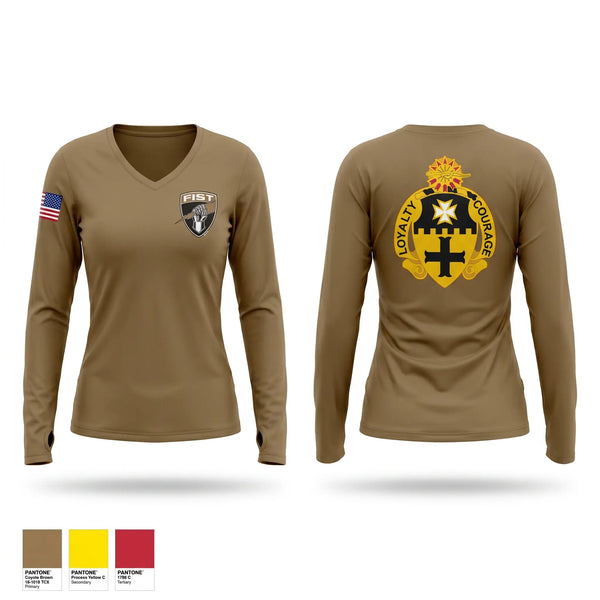 Womens Long Sleeve Vneck Shirt, 1-5 FIST, Army, Teamtime, Team time, sublimation, custom sports apparel, team uniforms, spirit wear, spiritwear, sports uniforms, custom shirts, team store, custom team store, fundraiser sports, apparel fundraiser