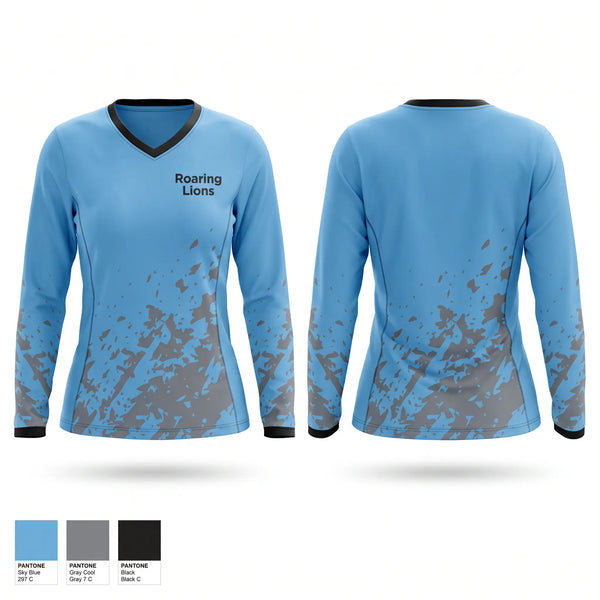 Womens Long Sleeve Vneck Shirt, Roaring Lions, Men's Soccer, Teamtime, Team time, sublimation, custom sports apparel, team uniforms, spirit wear, spiritwear, sports uniforms, custom shirts, team store, custom team store, fundraiser sports, apparel fundraiser