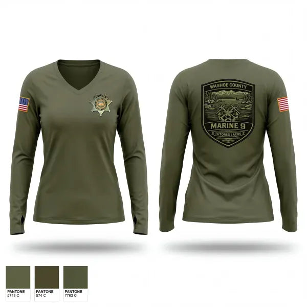 Womens Long Sleeve Vneck Shirt, Marine9, Police, Teamtime, Team time, sublimation, custom sports apparel, team uniforms, spirit wear, spiritwear, sports uniforms, custom shirts, team store, custom team store, fundraiser sports, apparel fundraiser