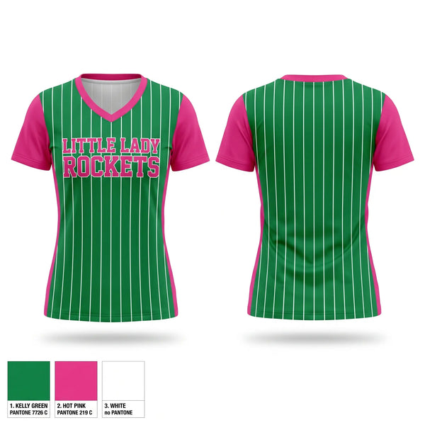 Womens Short Sleeve Vneck Shirt, Little Lady Rockets, Softball, Teamtime, Team time, sublimation, custom sports apparel, team uniforms, spirit wear, spiritwear, sports uniforms, custom shirts, team store, custom team store, fundraiser sports, apparel fundraiser