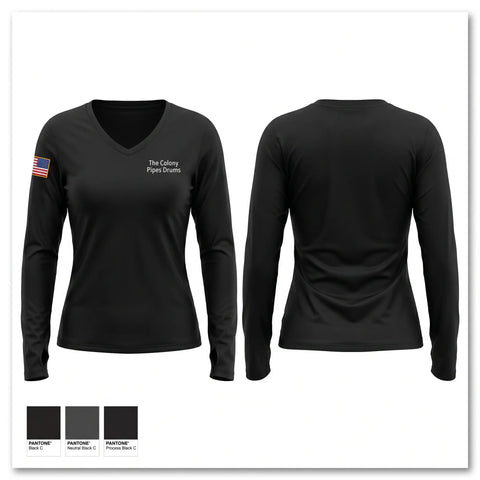 Womens Long Sleeve Vneck Shirt, The Colony Pipes & Drums, Fire Department, Teamtime, Team time, sublimation, custom sports apparel, team uniforms, spirit wear, spiritwear, sports uniforms, custom shirts, team store, custom team store, fundraiser sports, apparel fundraiser
