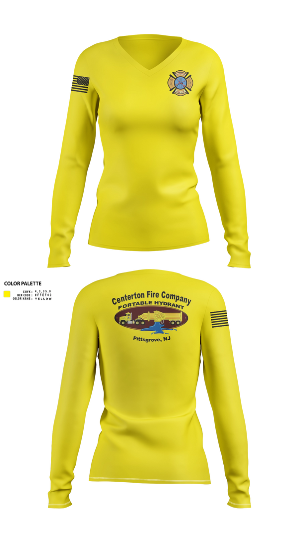 Womens Long Sleeve Vneck Shirt, Centerton fire company, Fire Department, Teamtime, Team time, sublimation, custom sports apparel, team uniforms, spirit wear, spiritwear, sports uniforms, custom shirts, team store, custom team store, fundraiser sports, apparel fundraiser