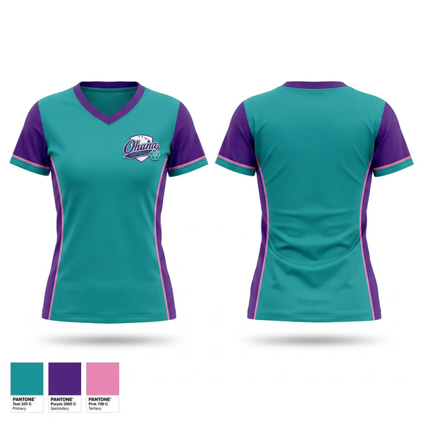 Womens Short Sleeve Vneck Shirt, Ohana, Softball, Teamtime, Team time, sublimation, custom sports apparel, team uniforms, spirit wear, spiritwear, sports uniforms, custom shirts, team store, custom team store, fundraiser sports, apparel fundraiser
