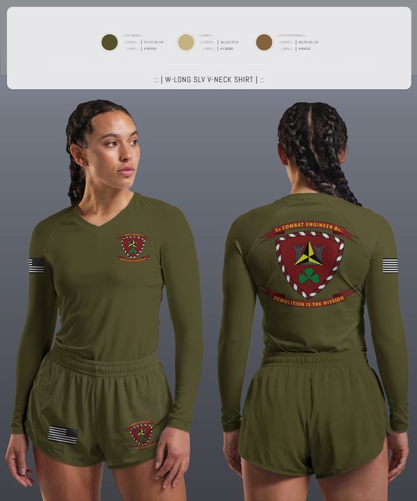 Womens Long Sleeve Vneck Shirt, 3d Combat Engineer Battalion, , Teamtime, Team time, sublimation, custom sports apparel, team uniforms, spirit wear, spiritwear, sports uniforms, custom shirts, team store, custom team store, fundraiser sports, apparel fundraiser