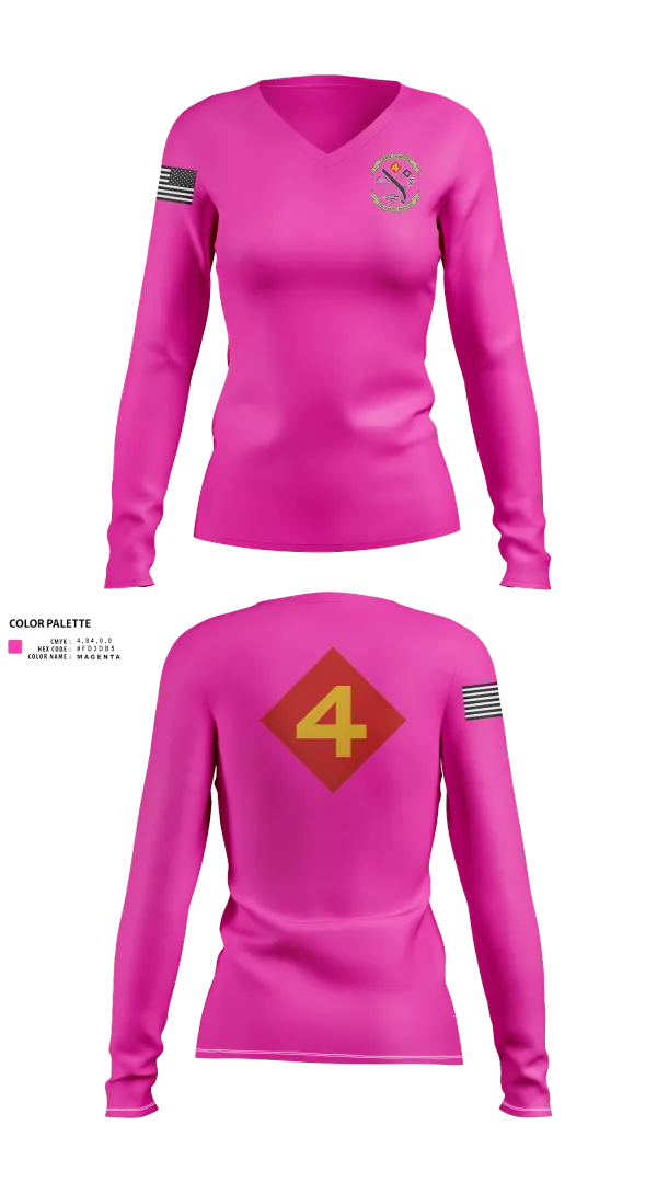 Womens Long Sleeve Vneck Shirt, 14th Marine regiment 4th Marine corps division, , Teamtime, Team time, sublimation, custom sports apparel, team uniforms, spirit wear, spiritwear, sports uniforms, custom shirts, team store, custom team store, fundraiser sports, apparel fundraiser