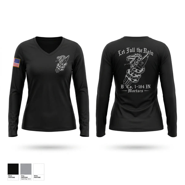 Womens Long Sleeve Vneck Shirt, B Co. 1-184, National Guard, Teamtime, Team time, sublimation, custom sports apparel, team uniforms, spirit wear, spiritwear, sports uniforms, custom shirts, team store, custom team store, fundraiser sports, apparel fundraiser