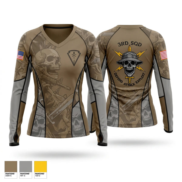 Womens Long Sleeve Vneck Shirt, 3RD SQUAD, EW, MFRC, Army, Teamtime, Team time, sublimation, custom sports apparel, team uniforms, spirit wear, spiritwear, sports uniforms, custom shirts, team store, custom team store, fundraiser sports, apparel fundraiser