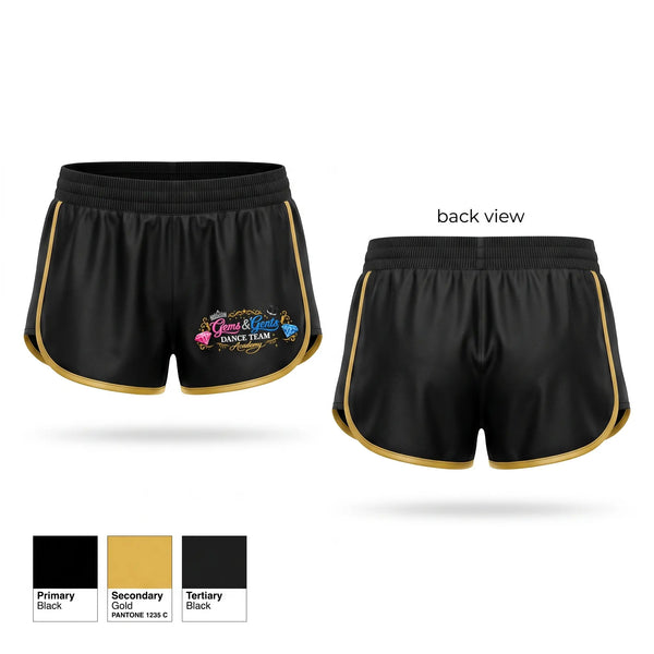 Womens Shorts, Gems and gents, Cheer, Teamtime, Team time, sublimation, custom sports apparel, team uniforms, spirit wear, spiritwear, sports uniforms, custom shirts, team store, custom team store, fundraiser sports, apparel fundraiser