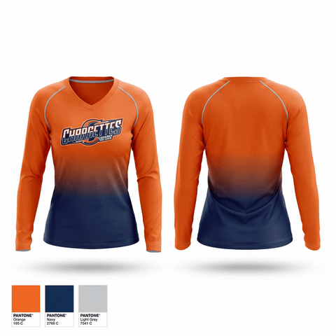 Womens Long Sleeve Vneck Shirt, Chargettes, Spirit Store, Teamtime, Team time, sublimation, custom sports apparel, team uniforms, spirit wear, spiritwear, sports uniforms, custom shirts, team store, custom team store, fundraiser sports, apparel fundraiser