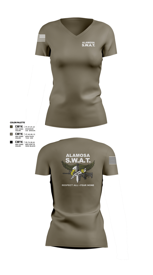 Women's Short Sleeve Vneck Shirt, Alamosa SWAT Team, Police, Teamtime, Team time, sublimation, custom sports apparel, team uniforms, spirit wear, spiritwear, sports uniforms, custom shirts, team store, custom team store, fundraiser sports, apparel fundraiser