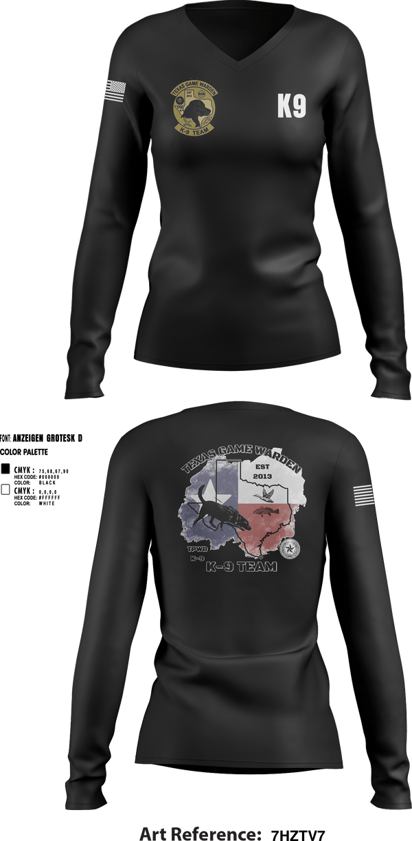 Women's Long Sleeve Vneck Shirt, TXGW K9, Police, Teamtime, Team time, sublimation, custom sports apparel, team uniforms, spirit wear, spiritwear, sports uniforms, custom shirts, team store, custom team store, fundraiser sports, apparel fundraiser