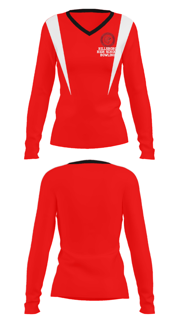 Women's Long Sleeve Vneck Shirt, Hillsboro High School Bowling, Bowling, Teamtime, Team time, sublimation, custom sports apparel, team uniforms, spirit wear, spiritwear, sports uniforms, custom shirts, team store, custom team store, fundraiser sports, apparel fundraiser
