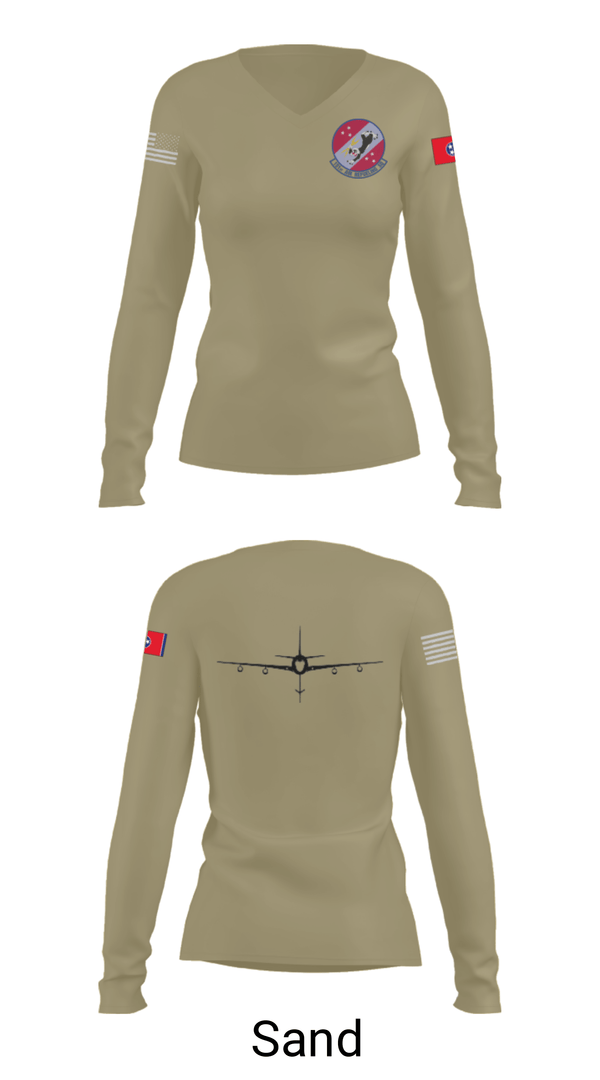 Women's Long Sleeve Vneck Shirt, 151st Air Refueling Squadron, Air Force, Teamtime, Team time, sublimation, custom sports apparel, team uniforms, spirit wear, spiritwear, sports uniforms, custom shirts, team store, custom team store, fundraiser sports, apparel fundraiser