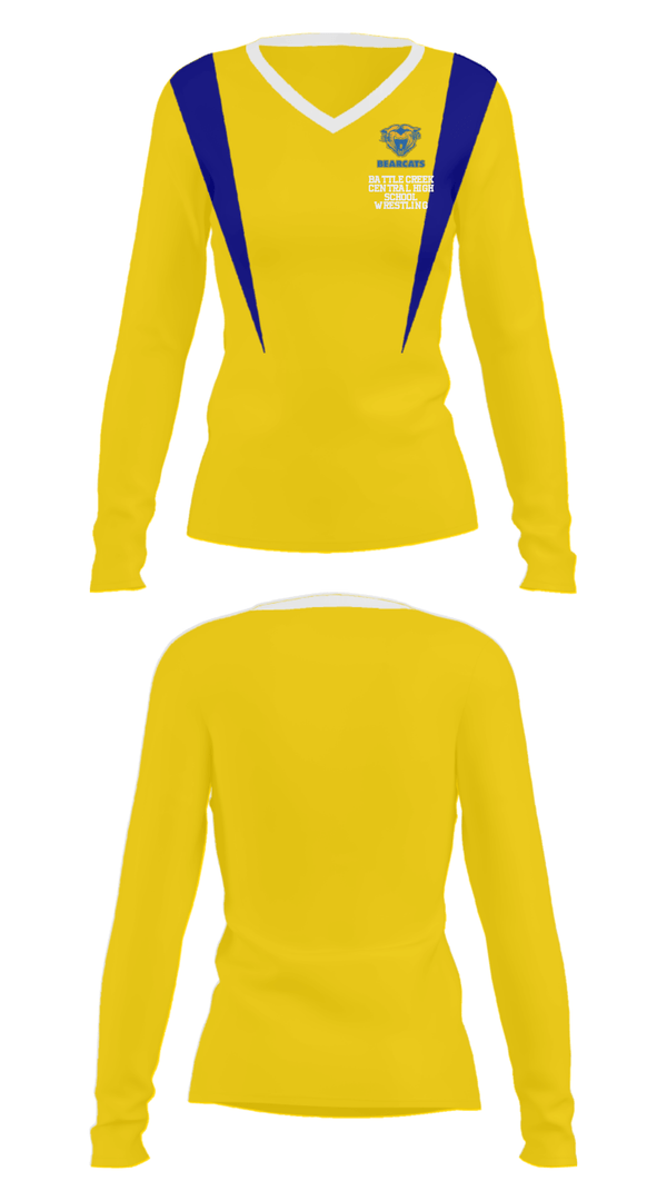 Women's Long Sleeve Vneck Shirt, Battle Creek Central High School Wrestling, Wrestling, Teamtime, Team time, sublimation, custom sports apparel, team uniforms, spirit wear, spiritwear, sports uniforms, custom shirts, team store, custom team store, fundraiser sports, apparel fundraiser