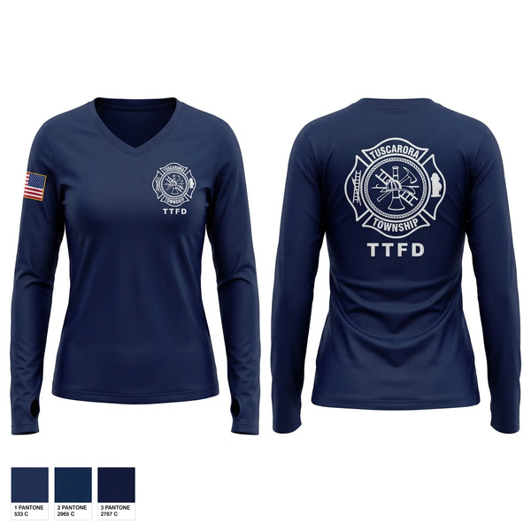 Womens Long Sleeve Vneck Shirt, Tuscarora fire department, Fire Department, Teamtime, Team time, sublimation, custom sports apparel, team uniforms, spirit wear, spiritwear, sports uniforms, custom shirts, team store, custom team store, fundraiser sports, apparel fundraiser