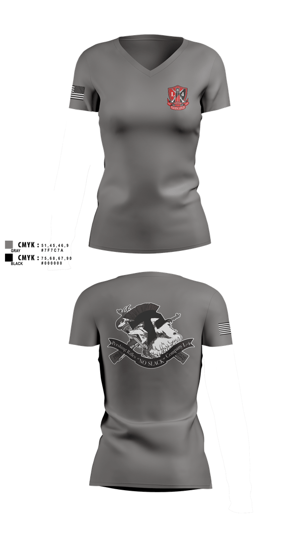 Womens Short Sleeve Vneck Shirt, Pershing Rifles, Company L-4, Army, Teamtime, Team time, sublimation, custom sports apparel, team uniforms, spirit wear, spiritwear, sports uniforms, custom shirts, team store, custom team store, fundraiser sports, apparel fundraiser