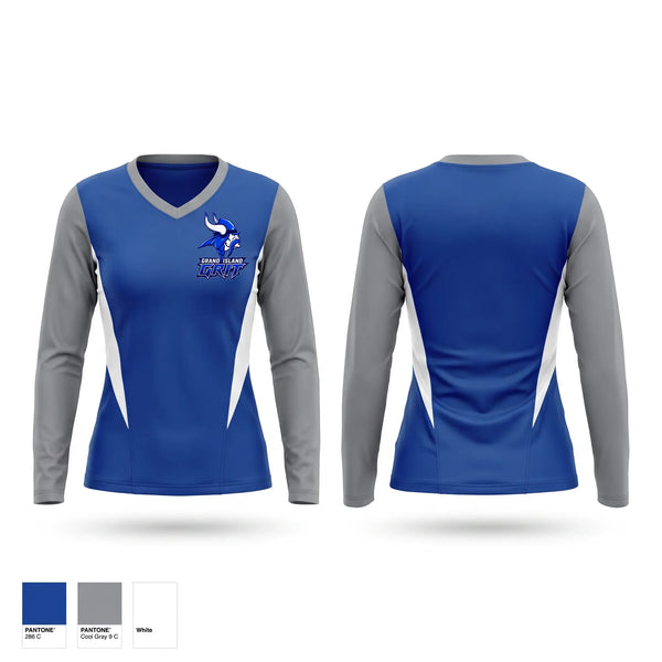 Womens Long Sleeve Vneck Shirt, Grand Island Vikings, Baseball, Teamtime, Team time, sublimation, custom sports apparel, team uniforms, spirit wear, spiritwear, sports uniforms, custom shirts, team store, custom team store, fundraiser sports, apparel fundraiser