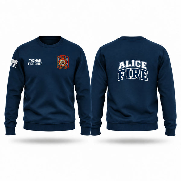 Crew Neck Sweatshirt, Alice Fire Department, Fire Department, Teamtime, Team time, sublimation, custom sports apparel, team uniforms, spirit wear, spiritwear, sports uniforms, custom shirts, team store, custom team store, fundraiser sports, apparel fundraiser
