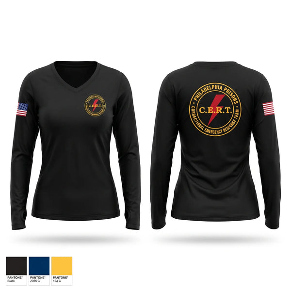 Womens Long Sleeve Vneck Shirt, CERT, Police, Teamtime, Team time, sublimation, custom sports apparel, team uniforms, spirit wear, spiritwear, sports uniforms, custom shirts, team store, custom team store, fundraiser sports, apparel fundraiser